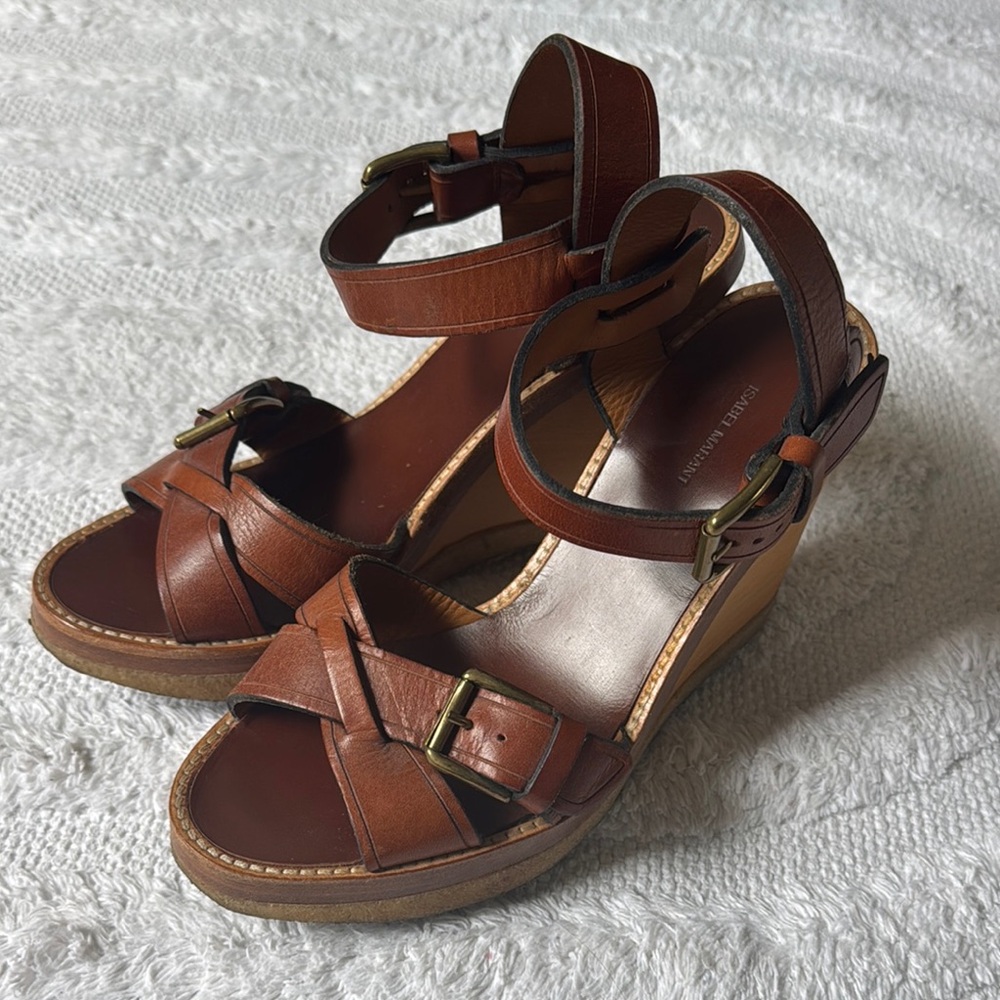 Isabel Marant Brown Wedge Sandals with Ankle Strap